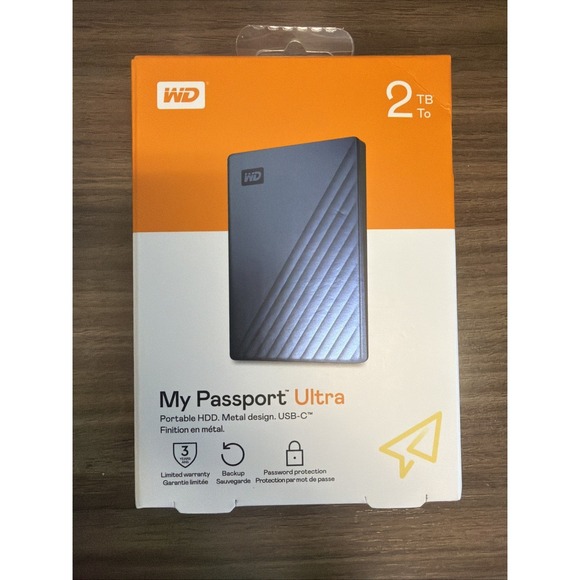 WD 2TB Blue My Passport Ultra Portable Storage External Hard Drive USB-C for PC/